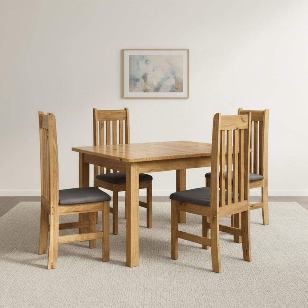 Conjunto Sala de Jantar Mesa 120cm e 4 Cadeiras Estofadas 100% Madeira Maciça Essen Espresso Móveis Nogueira/Veluplus Cinza