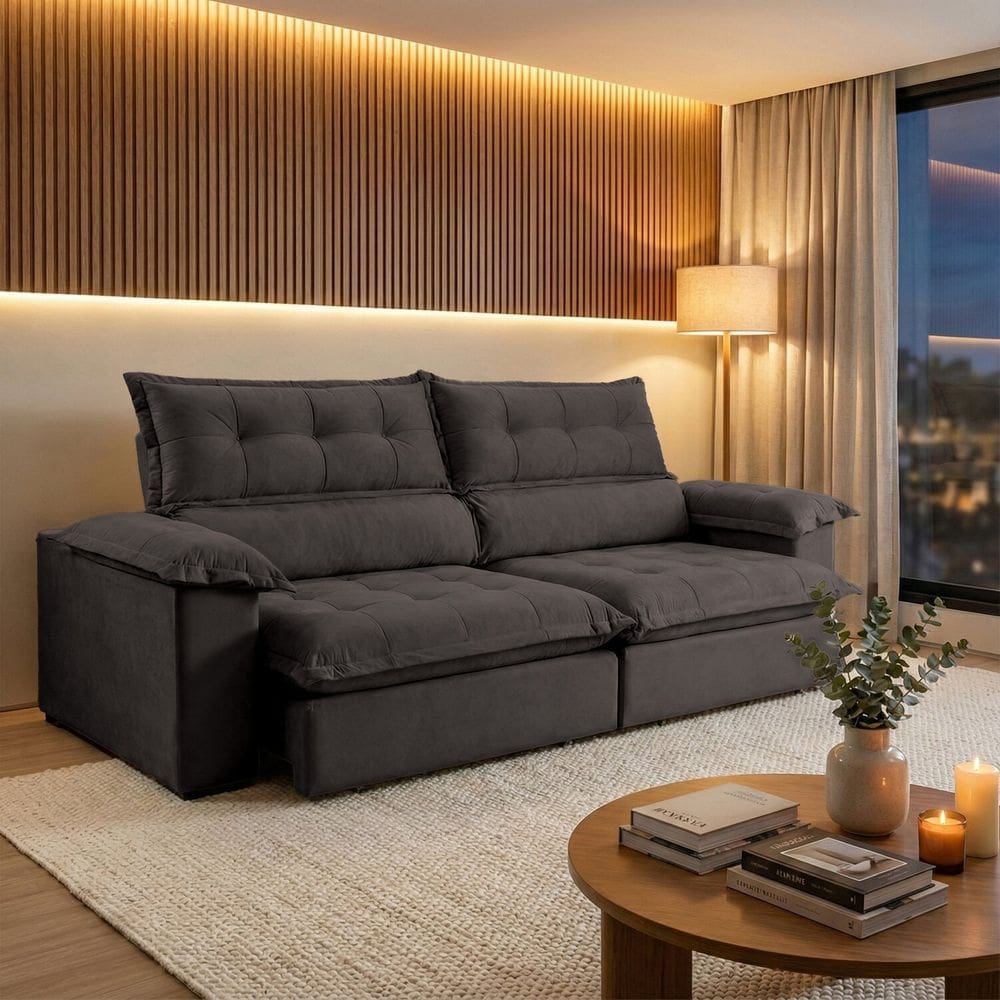 Estofado Retratil Reclinavel Cloud 2,50m Platinum Marrom Café