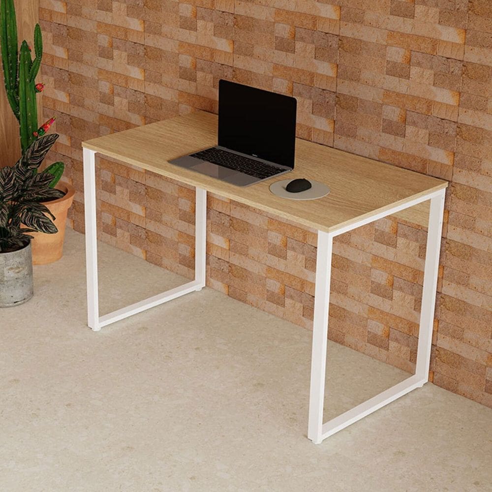 Mesa Escrivaninha Industrial para Notebook Home Office Estudos Escritório F5 Carvalho Treviso com Branco
