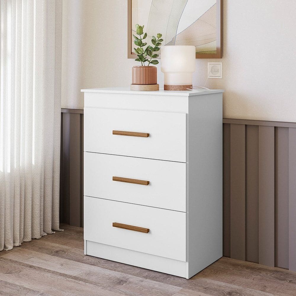 Cômoda Ternura Flex para Quarto Infantil 3 Gavetas Branco/Marrom