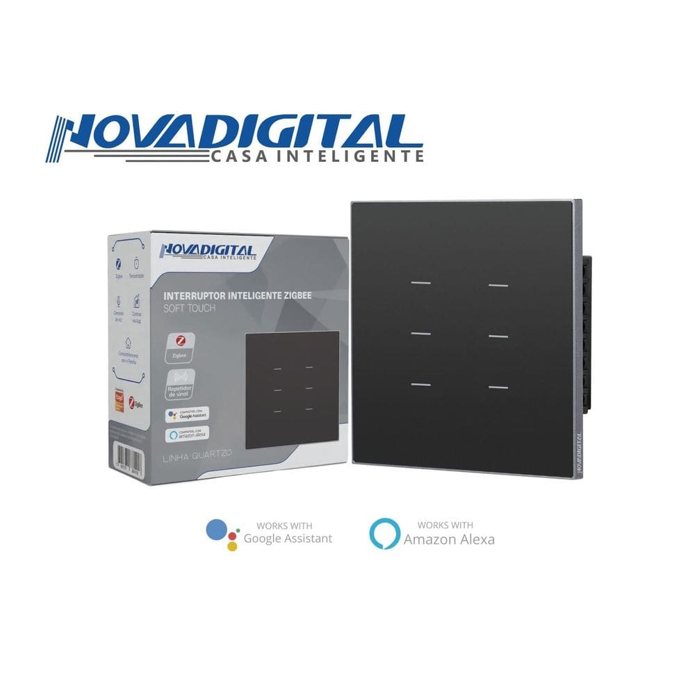 Interruptor Inteligente Zigbee Soft Touch 6 teclas Quartzo da NovaDigital QZ-4x4-06-B - PRETO