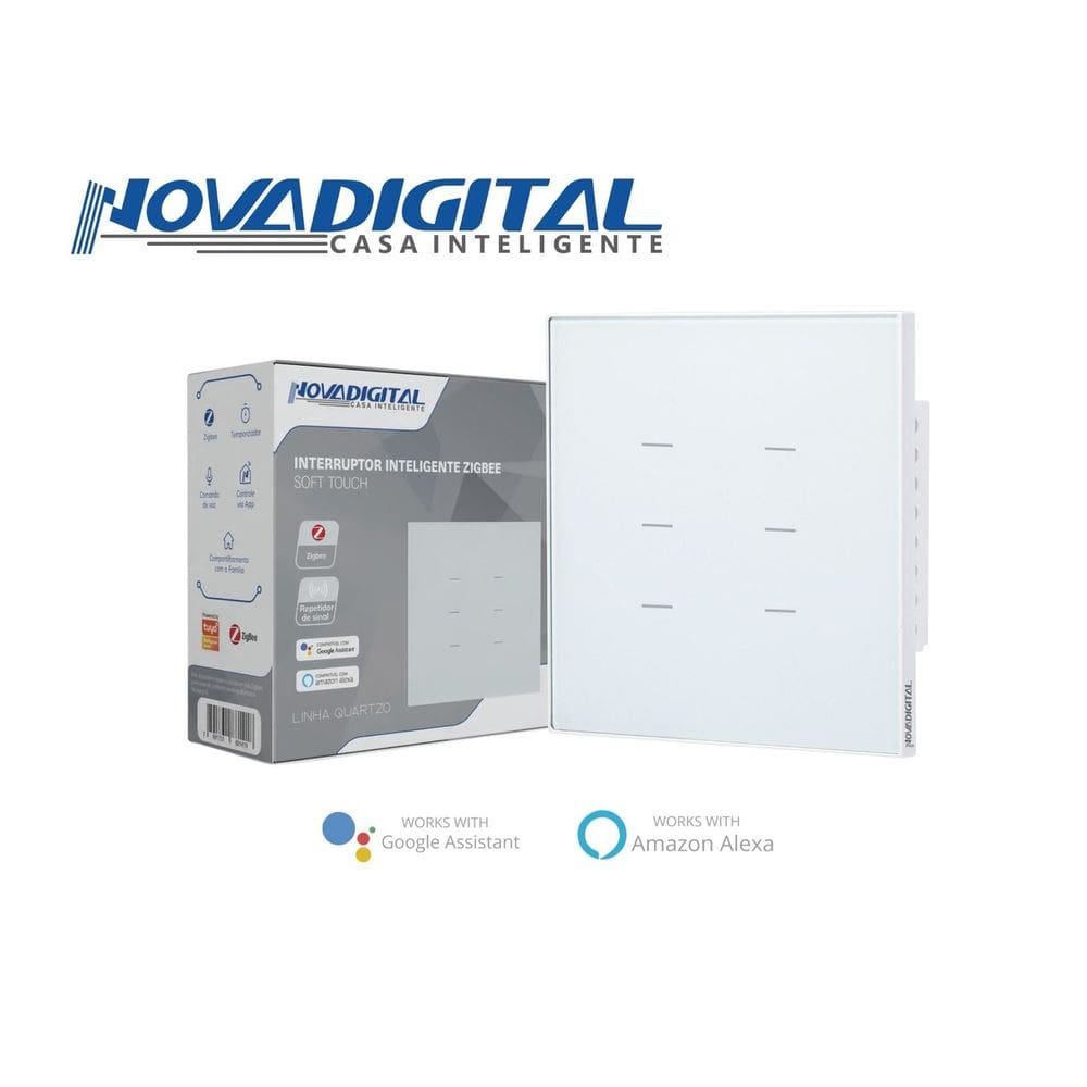 Interruptor Inteligente Zigbee Soft Touch 6 teclas Quartzo da NovaDigital QZ-4x4-06-W - BRANCO