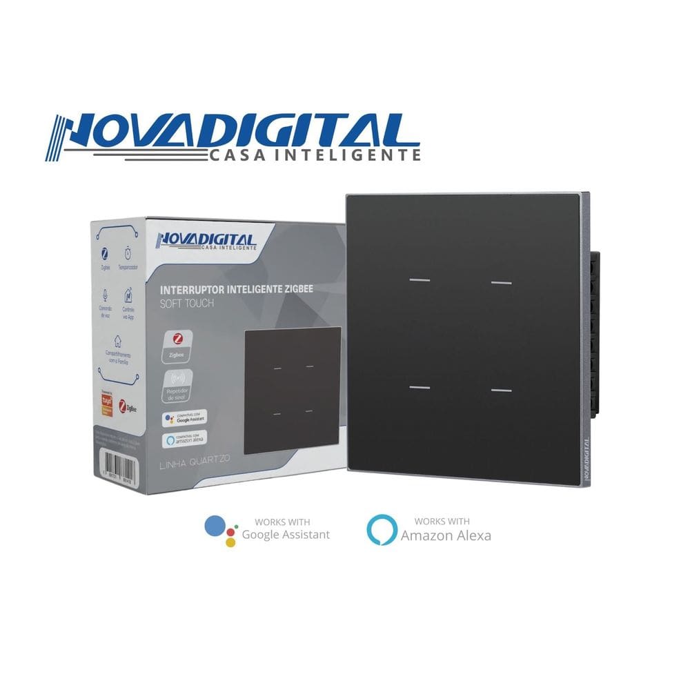 Interruptor Inteligente Zigbee Soft Touch 4 teclas Quartzo da NovaDigital QZ-4x4-04-B - PRETO