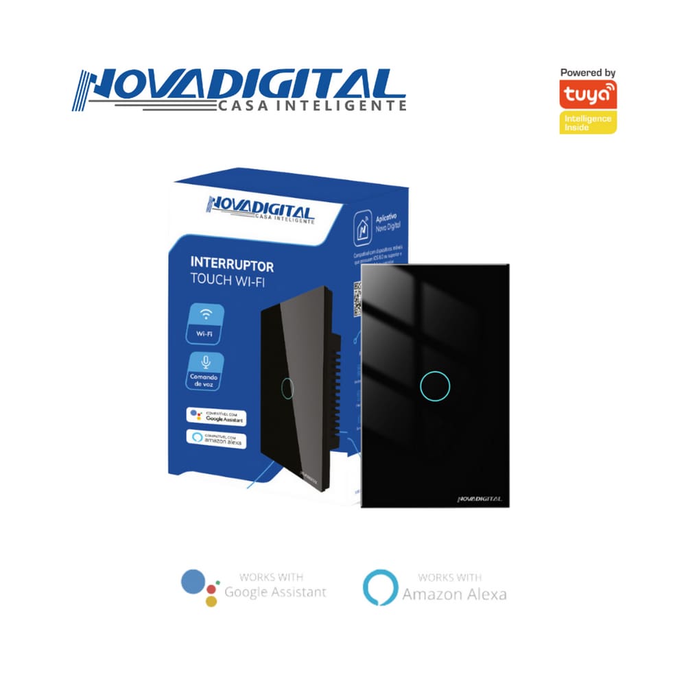 Interruptor inteligente Lite 1 botão touch Wi-Fi Preto Novadigital LITE-WS1-B