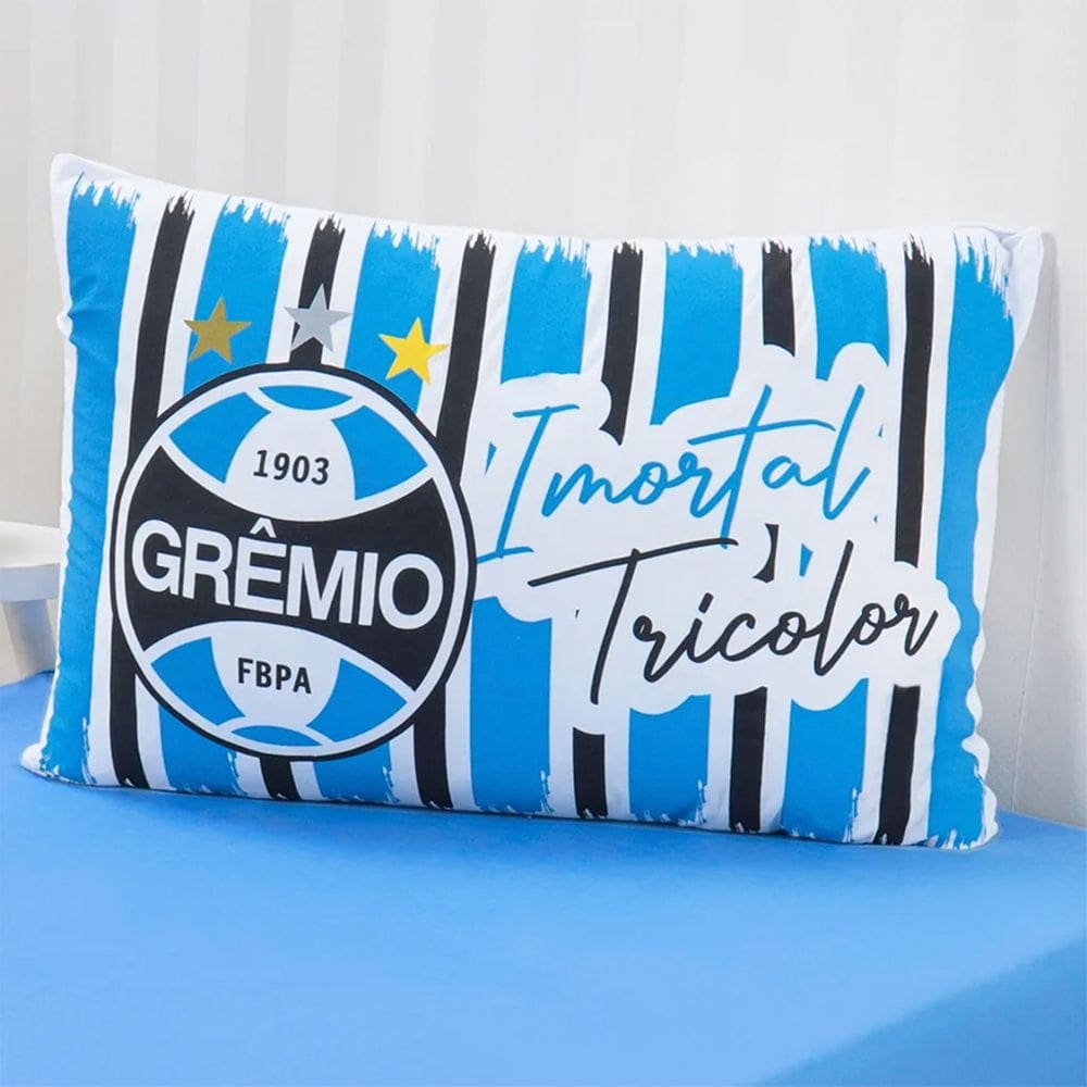 Fronha Avulsa KazzaVip Malha 100% Algodão Estampa Localizada Licenciada Grêmio 50cmx70cm Branco