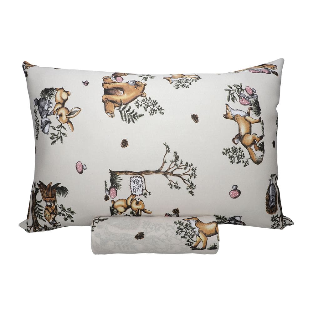 Jogo de Lençol Solteiro KazzaVip Malha Misto 70% Algodão e 30% Poliéster Estampado com Elástico 2 Peças Floresta Encantada Bege