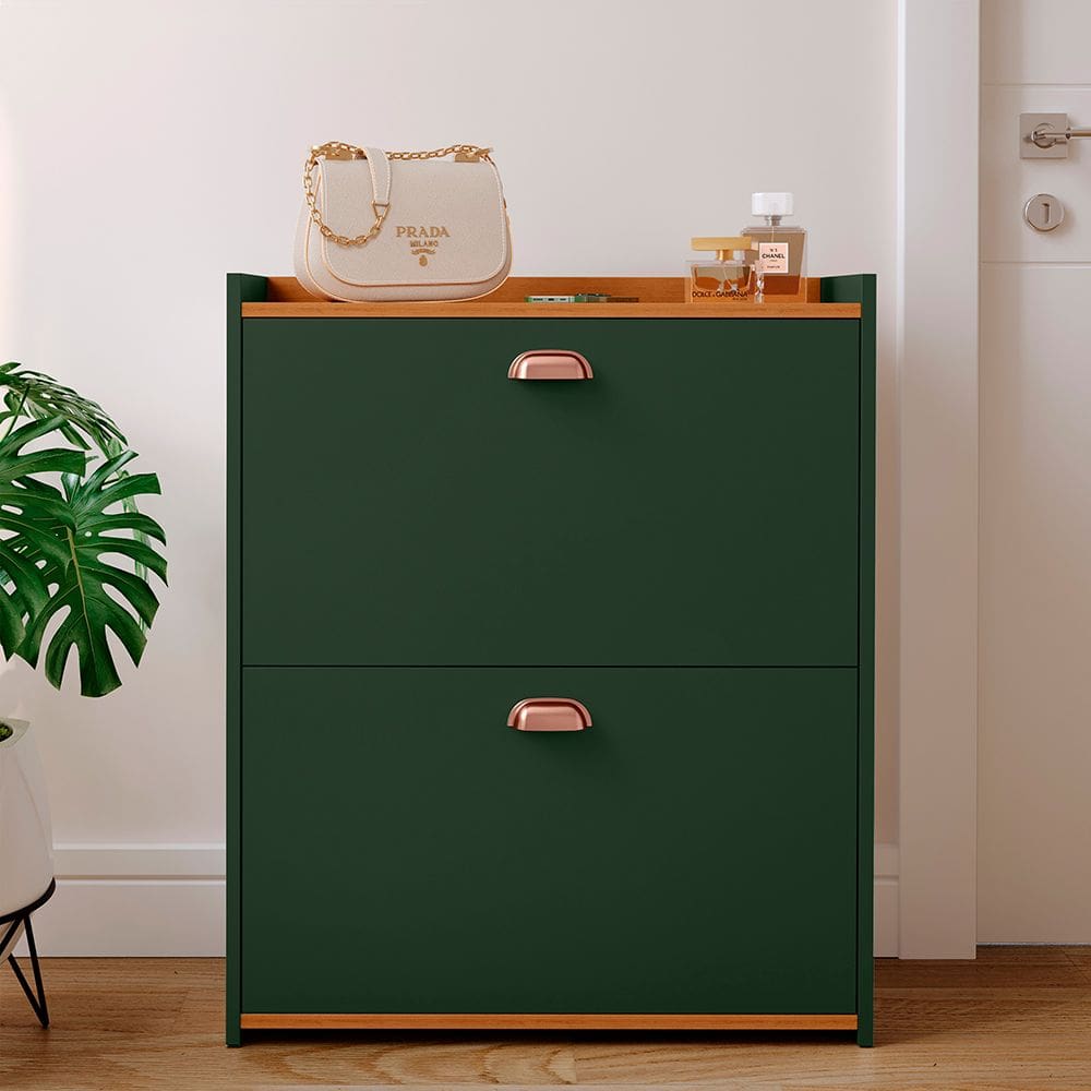 Sapateira Closet Vertical Organizadora 12 Pares Calçados Unissex Prateleira 2 Andares Gavetas Basculante Verde/Cedro - Lojas RPM