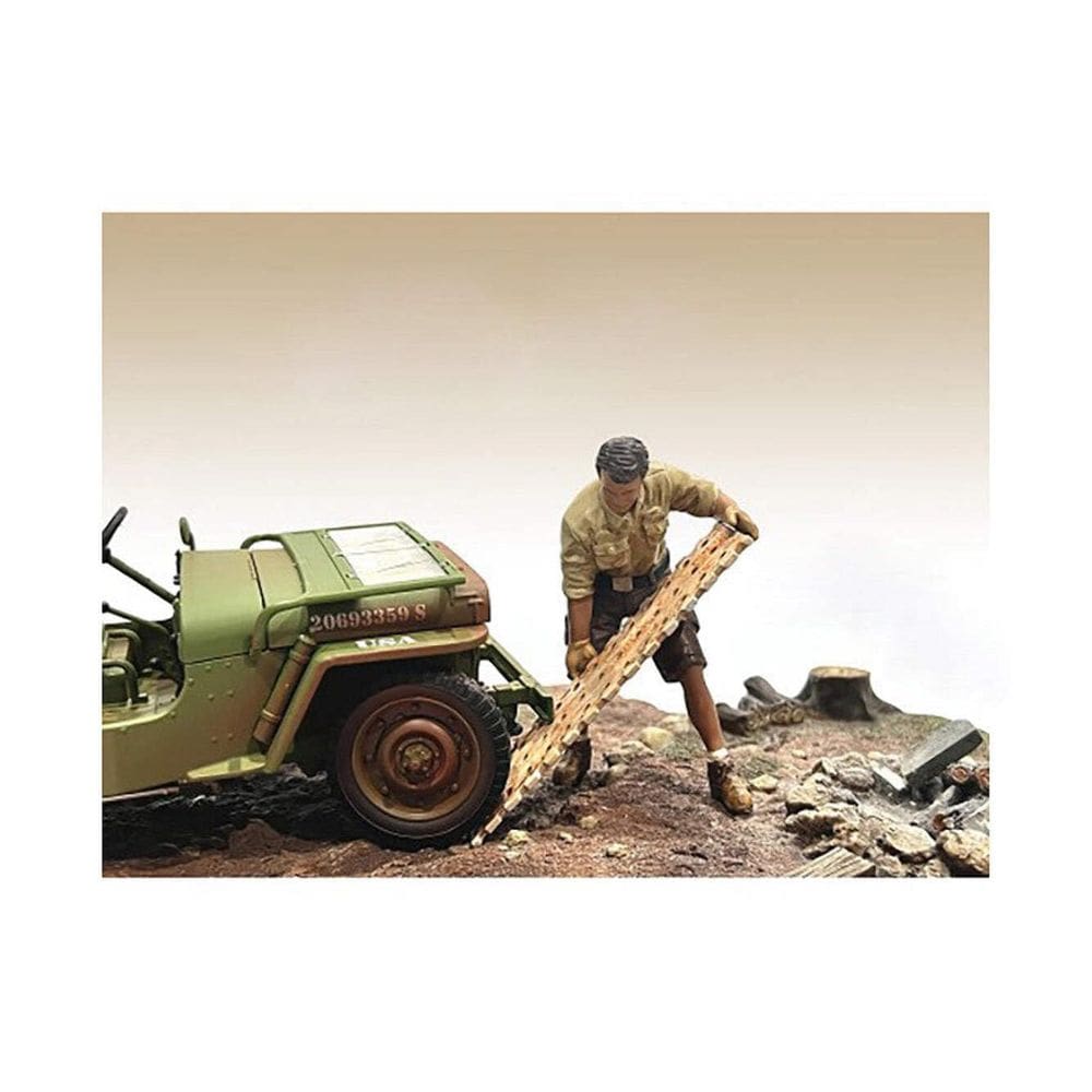Figura Mecânico 4X4 American Diorama com Prancha Escala 1/18