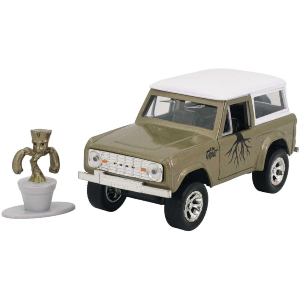 Carro fundido sob pressão Jada Marvel Guardians of The Galaxy 1973 Ford Bronco 1:32 com boneco Groot de 1,65