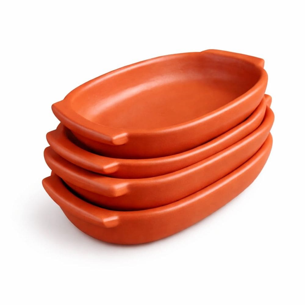 Jogo De Travessas Para Servir Lasanha Assadeira Cerâmica 4un Terracota