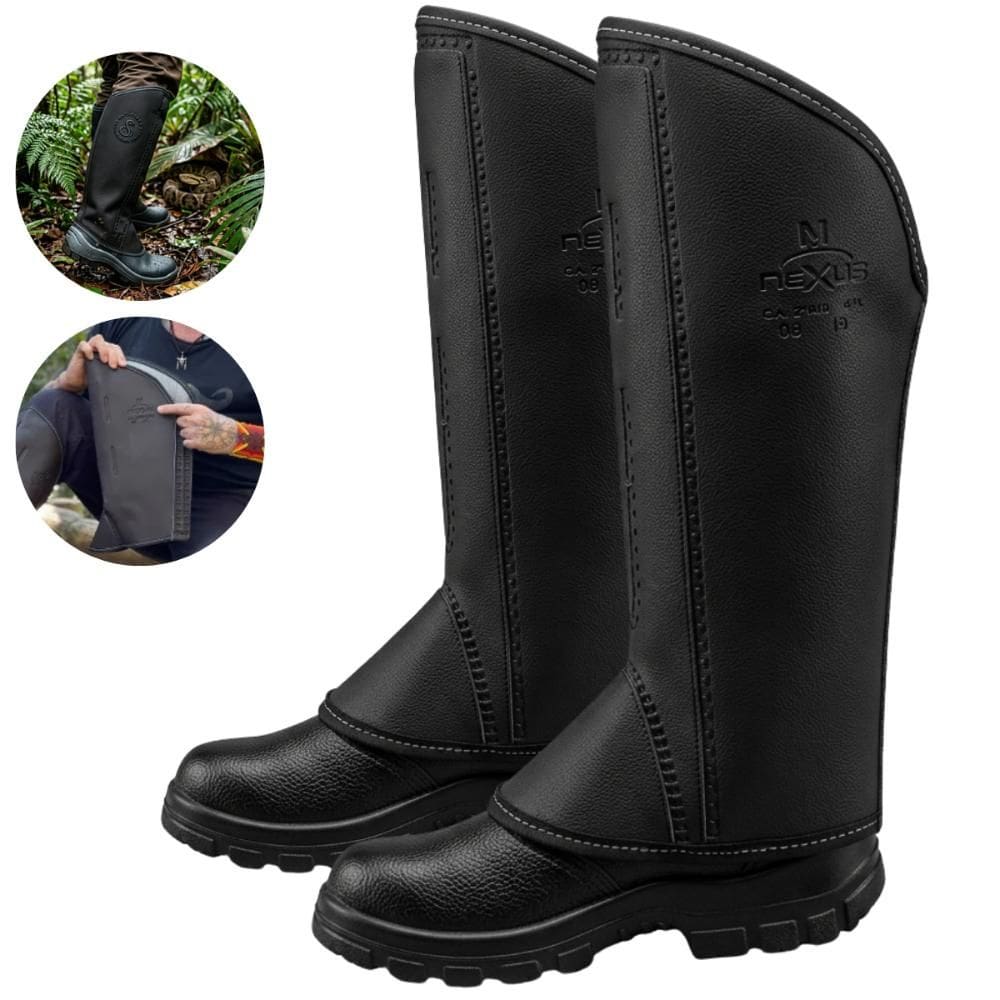 Perneira Combate Protetor de Perna Anti Cobra 3 Talas Com VeIcro Couro Sintético Nexus