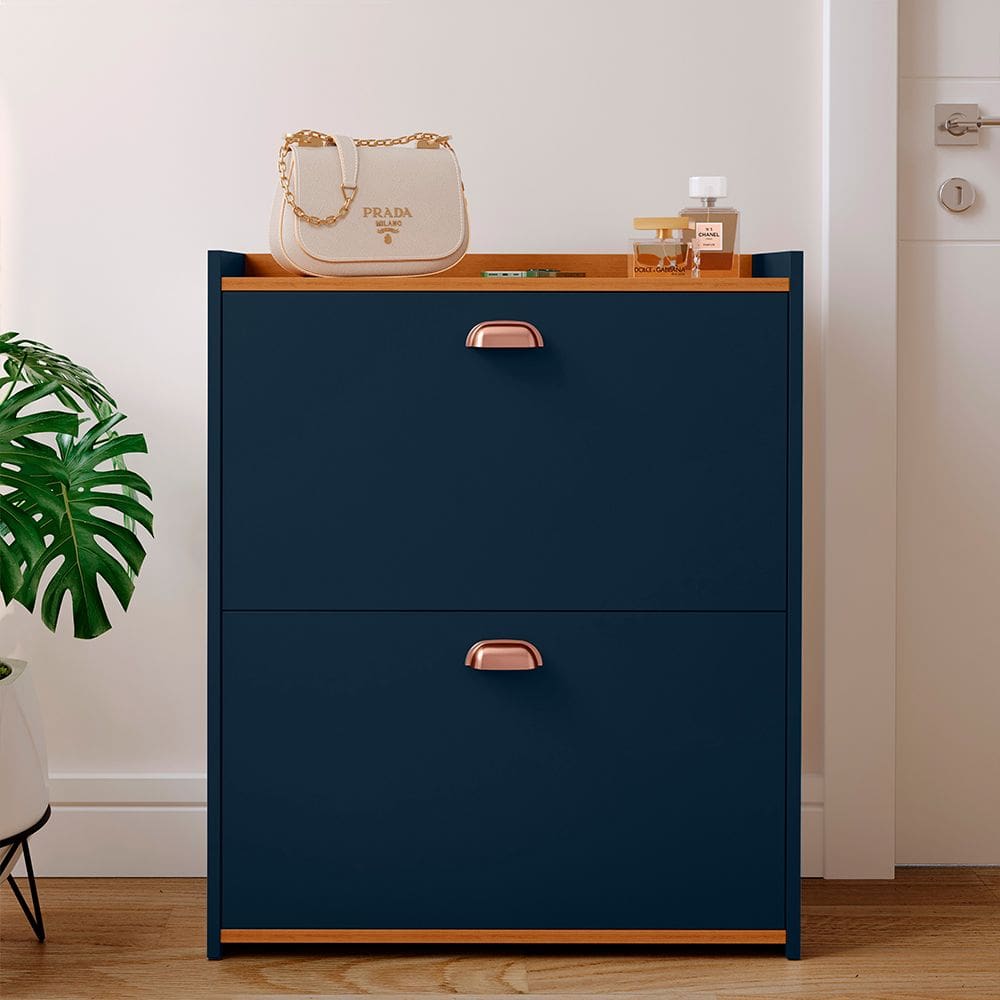 Sapateira Closet Vertical Organizadora 12 Pares Calçados Unissex Prateleira 2 Andares Gavetas Basculante Azul/Cedo- Lojas RPM