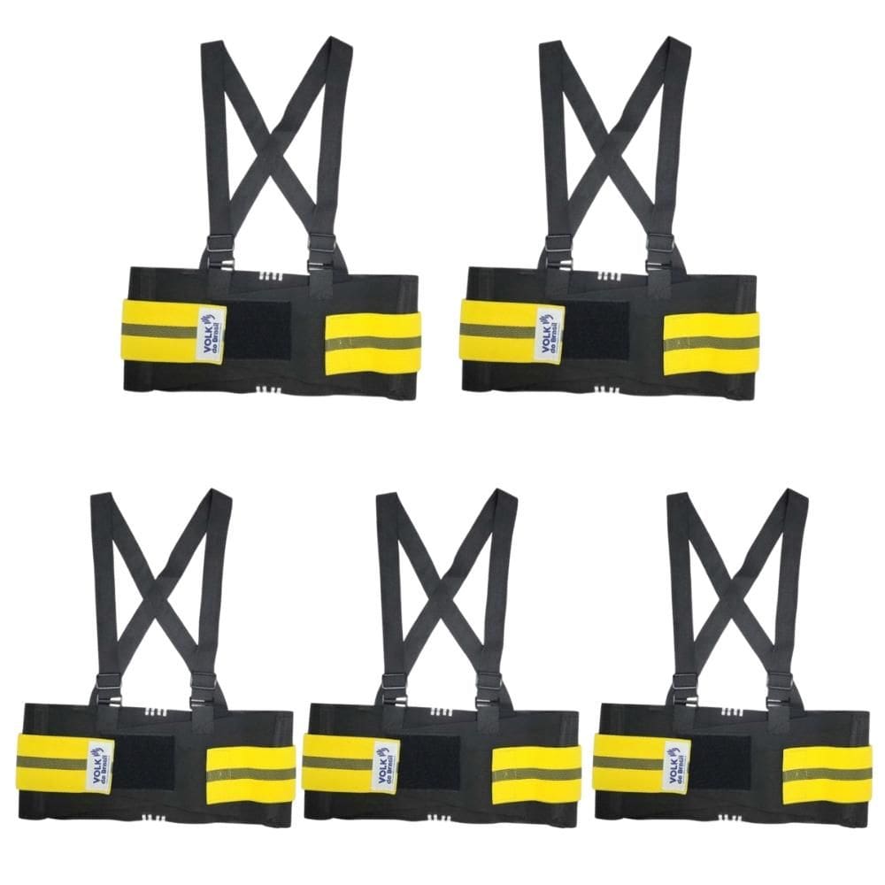 Kit 5 Cinta Ergonômica Abdominal Yellow Belt Com faixa Refletiva EPI Proteção Lombar Volk