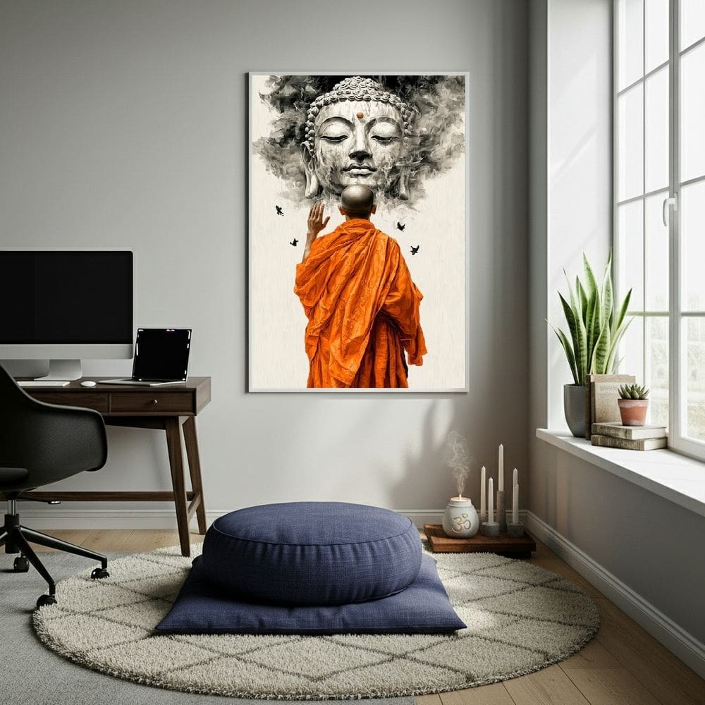 Quadro Decorativo Rezando Para Buda 70x50cm Mold Preta