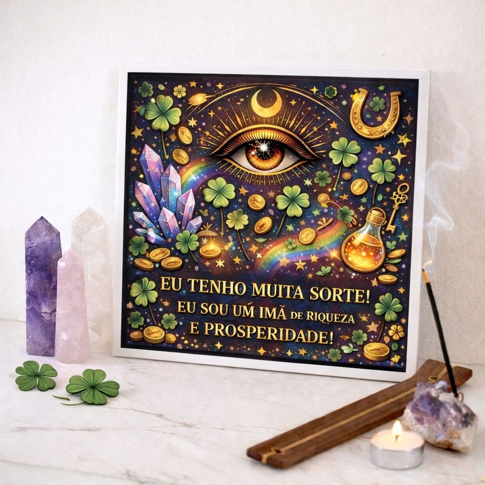 Quadro Lei Atração Sorte 33x33cm Mold Branca Vidro