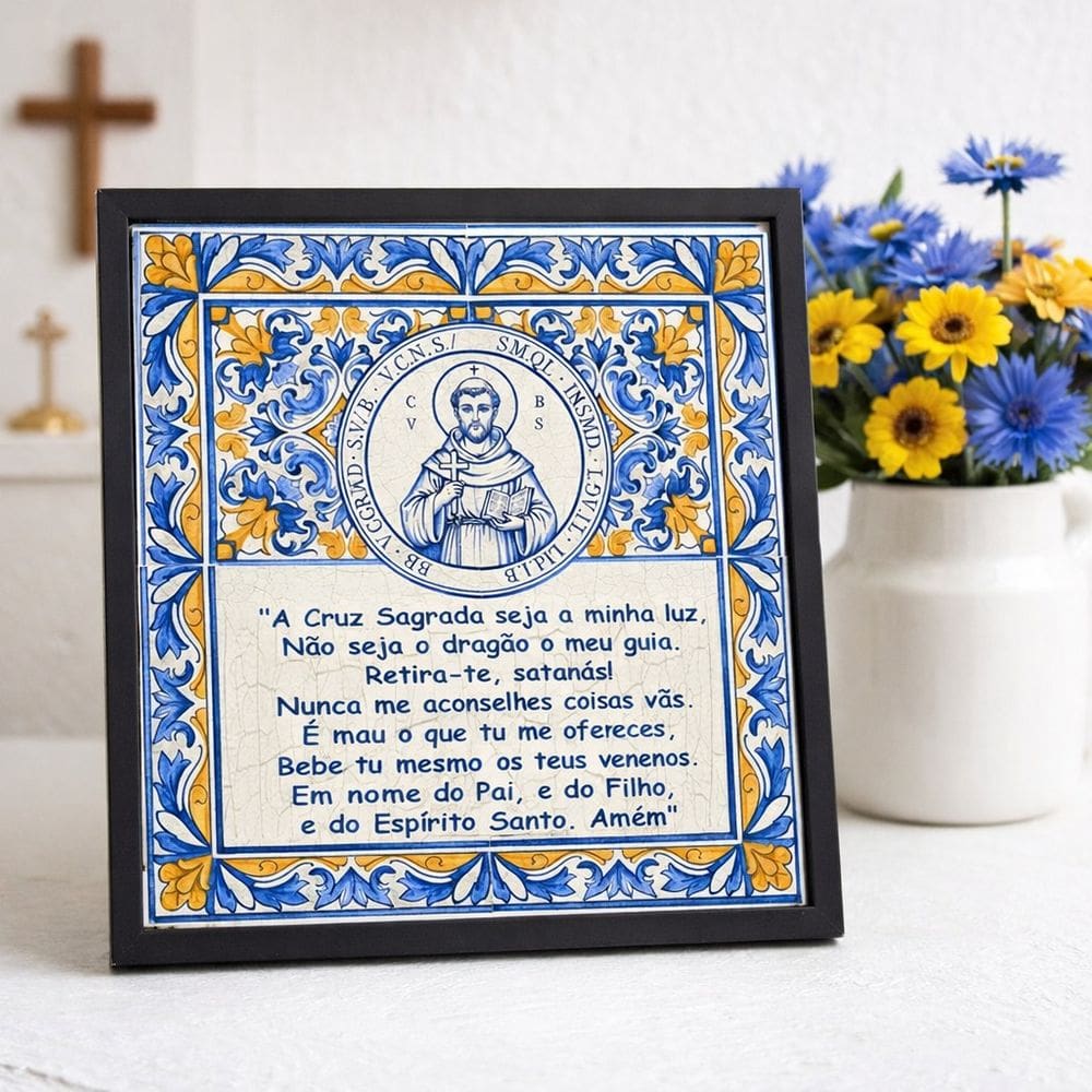 Quadro São Bento Oração 33x33cm Mold Branca