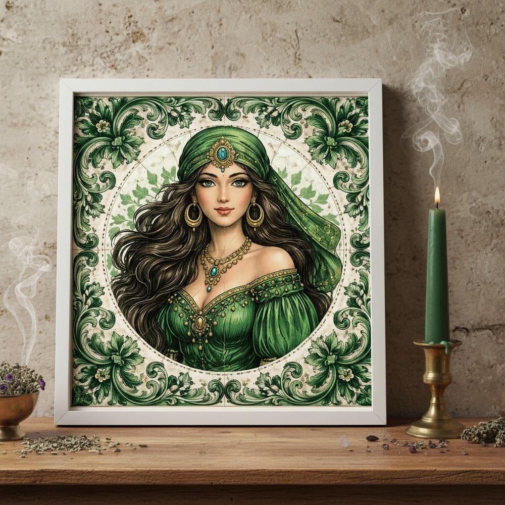 Quadro Cigana Esmeralda 33x33cm Mold Preta