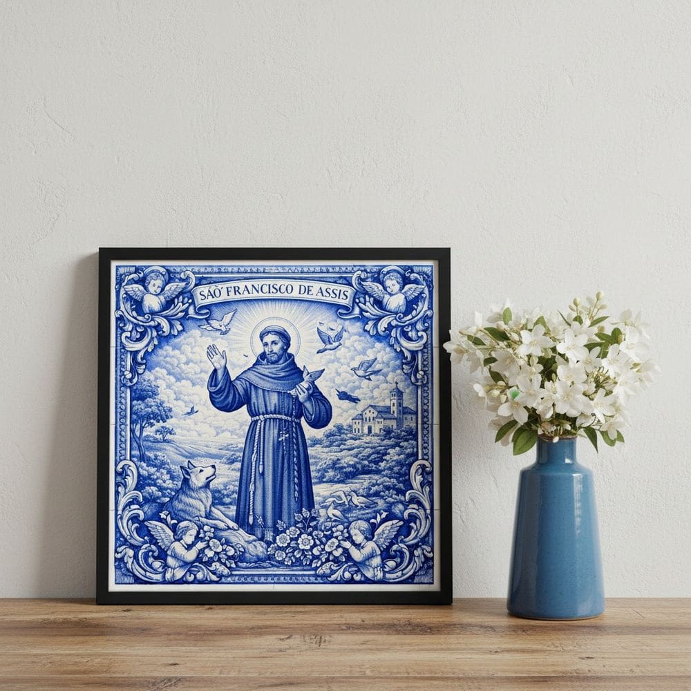 Quadro Estilo Azulejo São Francisco 33x33cm Mold Branca Vidro