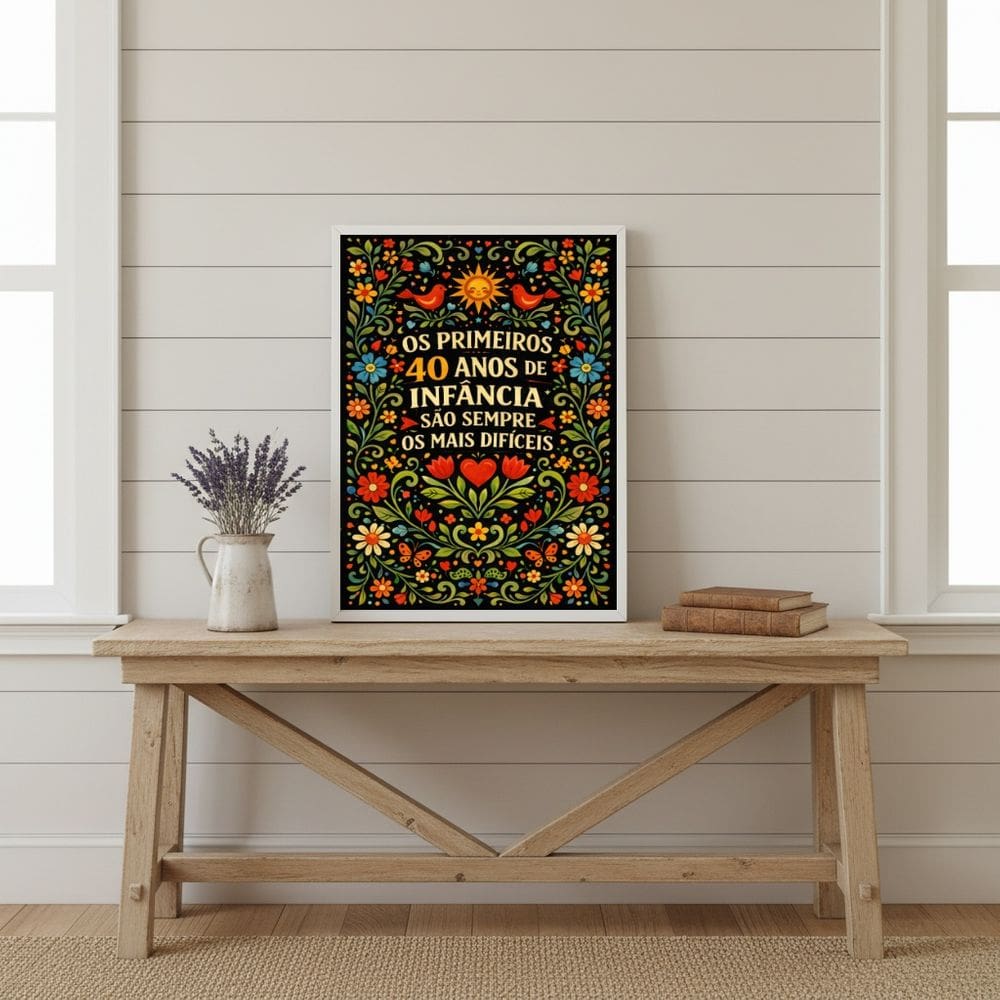 Quadro Decorativo Frase 40 Anos 45x34cm Mold Branca Vidro