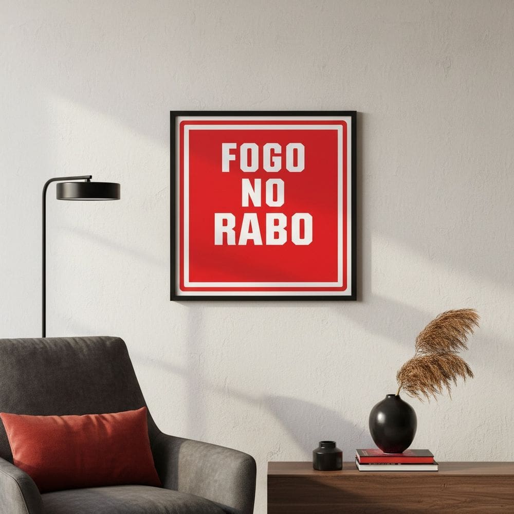 Quadro Divertido Fogo No Rabo 33x33cm Mold Preta Vidro