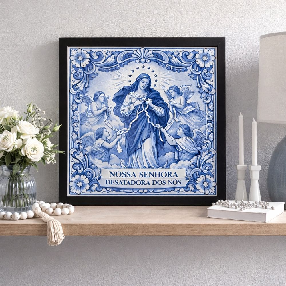 Quadro Nossa Senhora Desatadora Nós 33x33cm Mold Branca