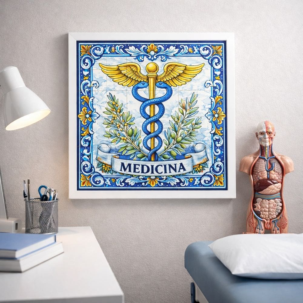 Quadro Símbolo Medicina 33x33cm Mold Branca Vidro