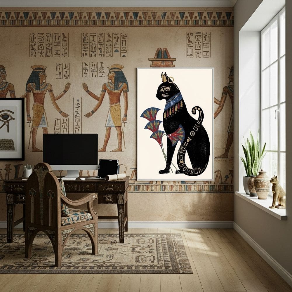 Quadro Decorativo Deusa Egípcia Bastet 70x50cm Mold Preta