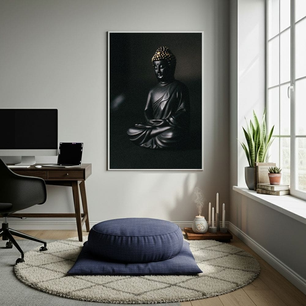 Quadro Decorativo Estátua De Buda 70x50cm Mold Preta