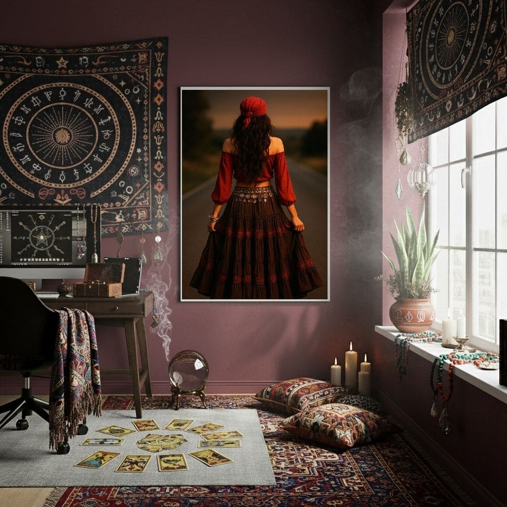 Quadro Decorativo Cigana Na Estrada 70x50cm Mold Branca