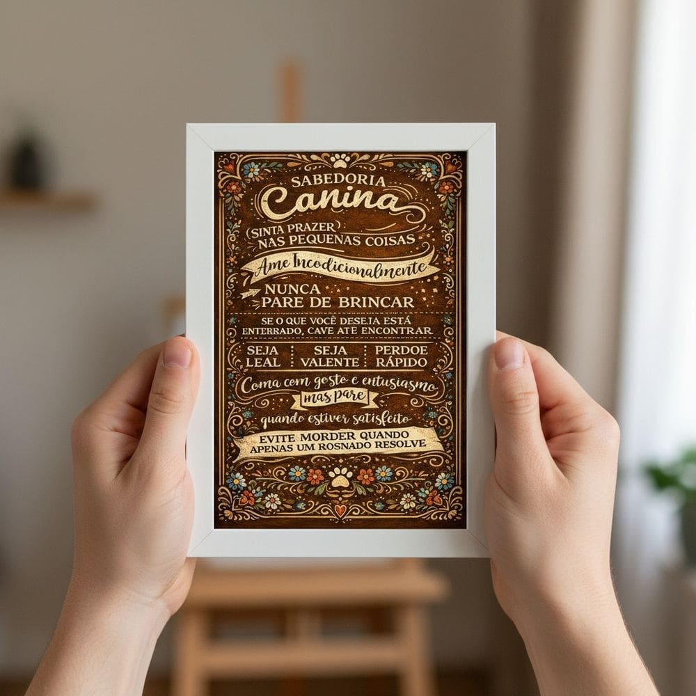 Quadro Decor Aprenda Com Seu Cão 33x24cm Mold Branca