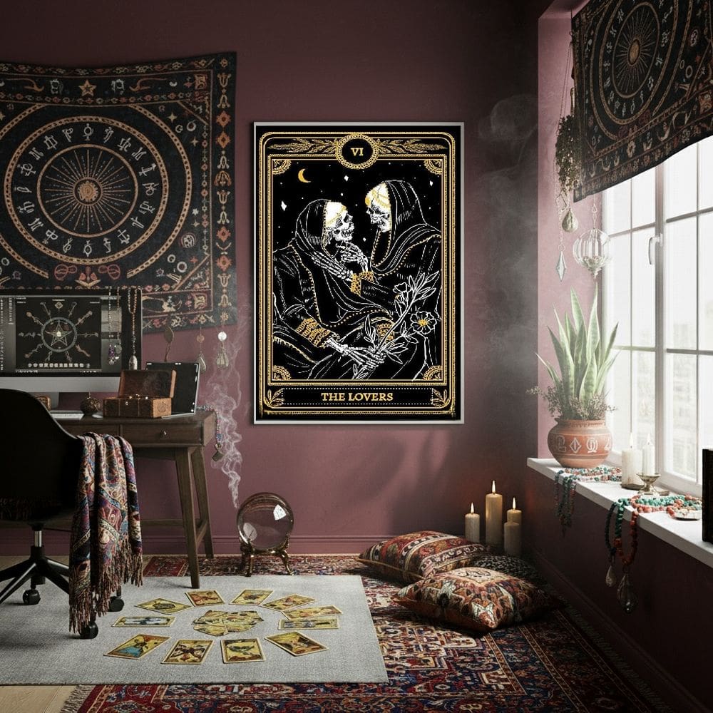 Quadro Decorativo Tarot Dos Amantes 70x50cm Mold Preta