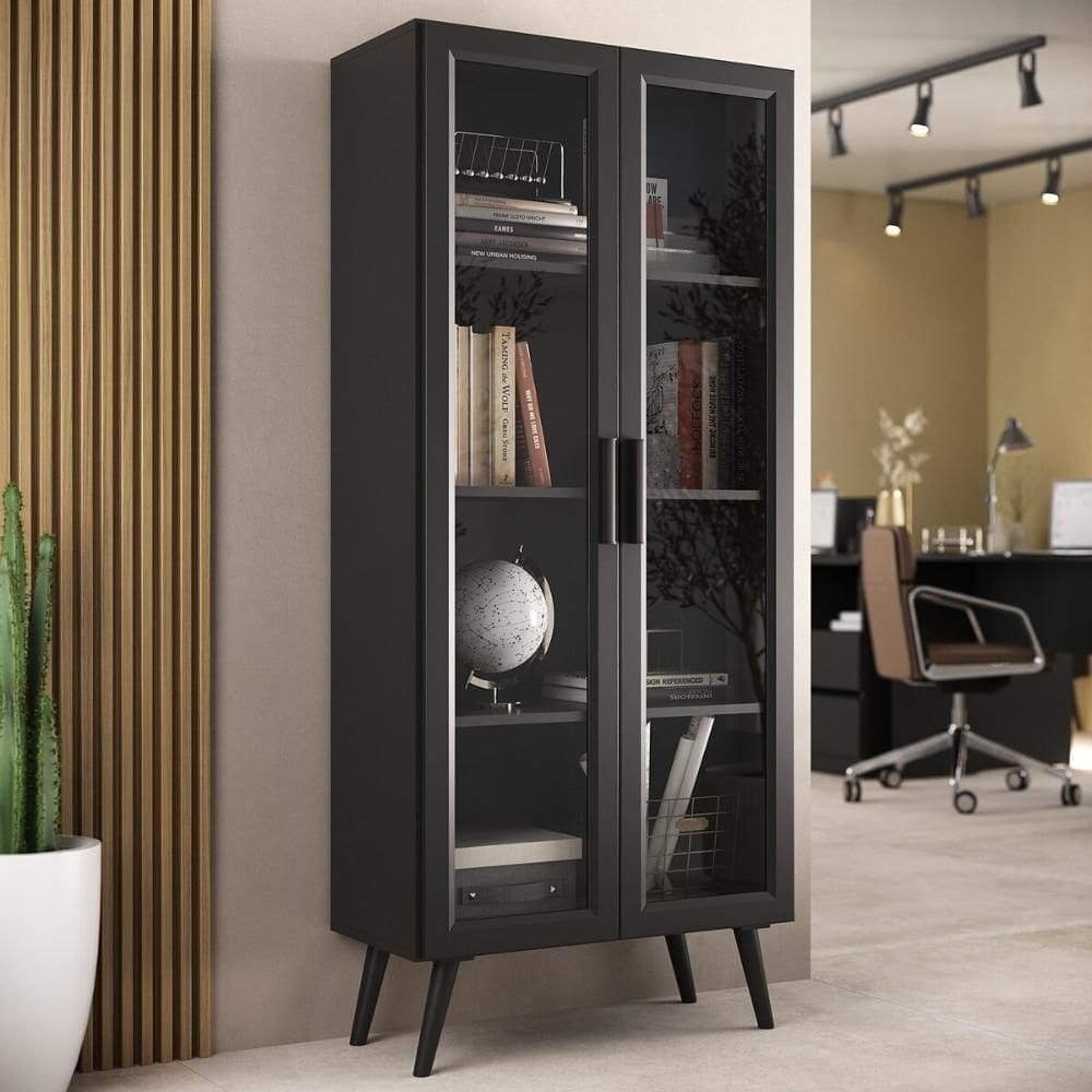 Armário de Escritório 68cm 2 Portas com Vidro Retrô Urban Multimóveis MP6039