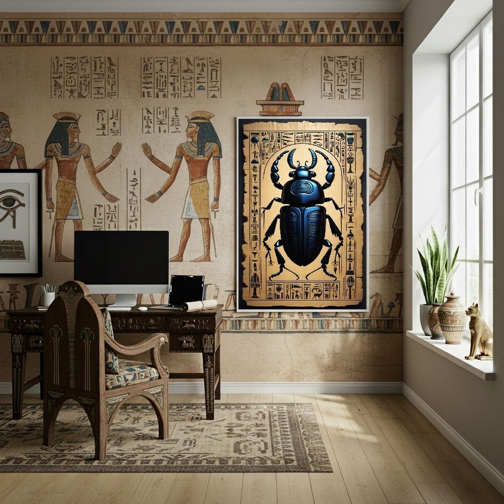 Quadro Decorativo Escaravelho Egípcio 70x50cm Mold Branca