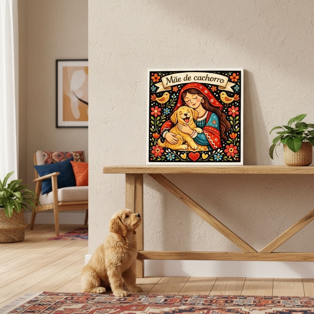 Quadro Mãe De Cachorro Folk Art 33x33cm Mold Preta