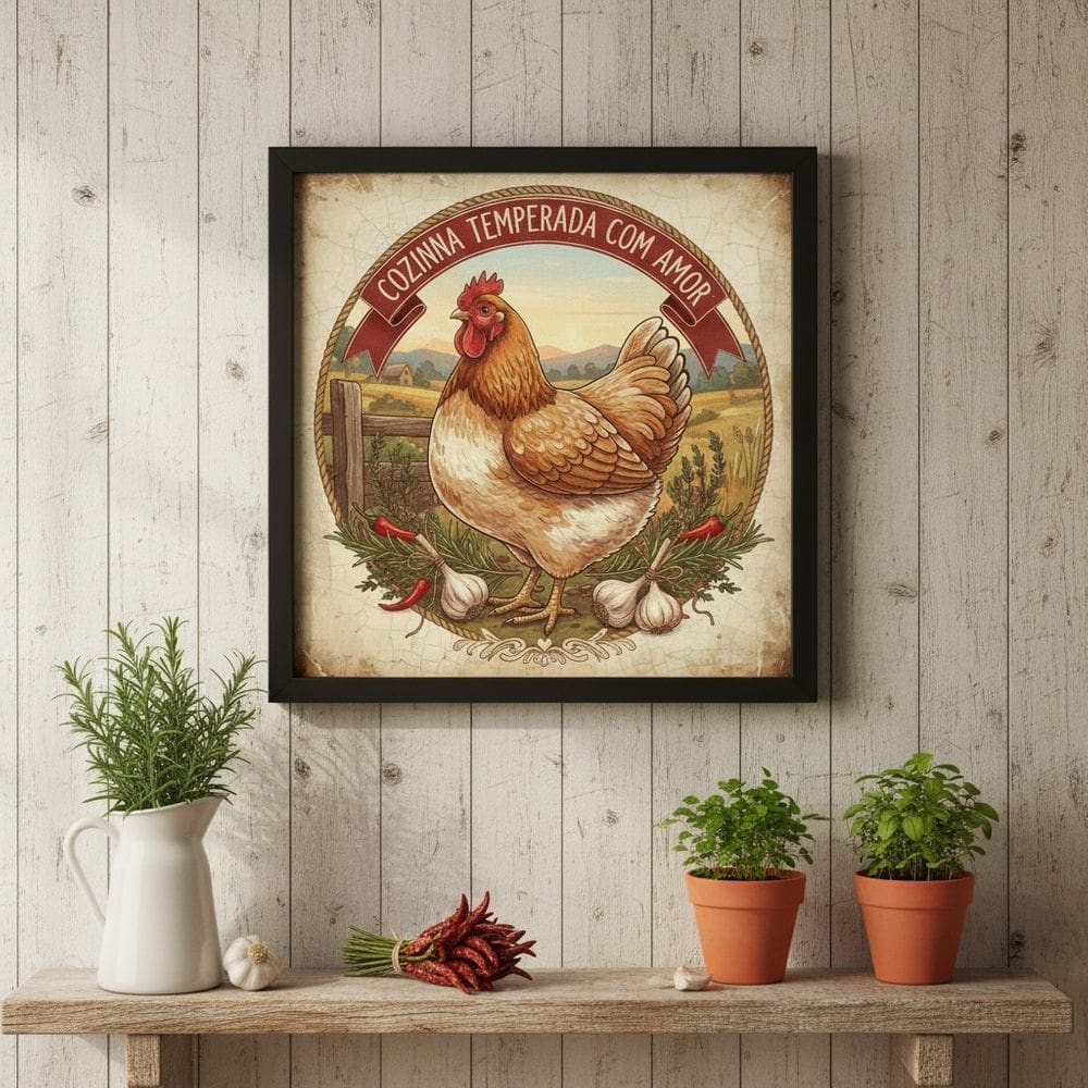 Quadro Country Cozinha Tempero Amor 33x33 Mold Preta Vidro