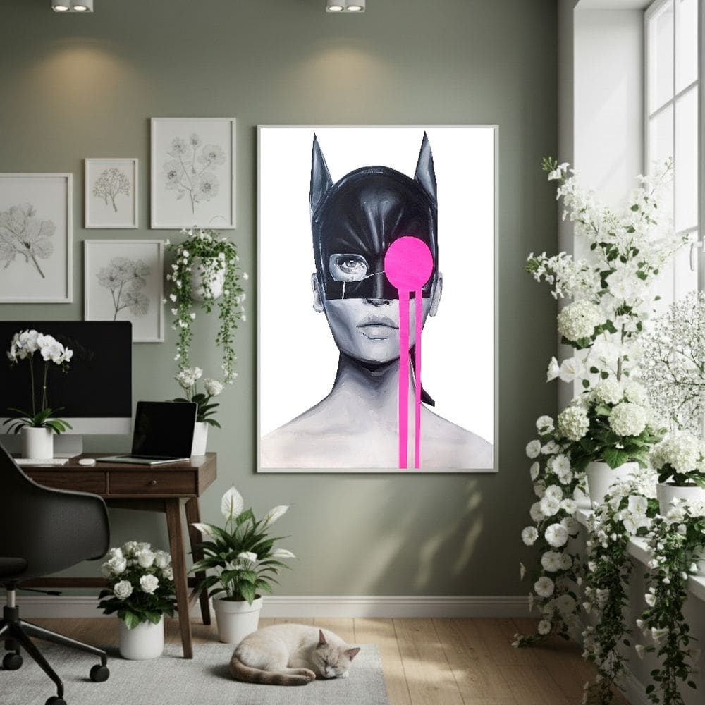 Quadro Decorativo Lágrima Neon Rosa 70x50cm Mold Branca