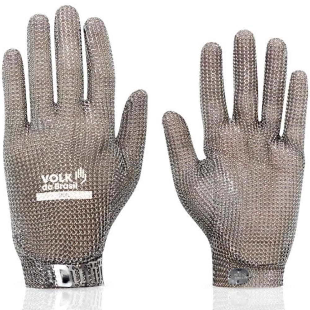 Luva de Segurança Malha de Aço Inox Anti Corte EPI Para Açougueiro Com CA Steel Volk