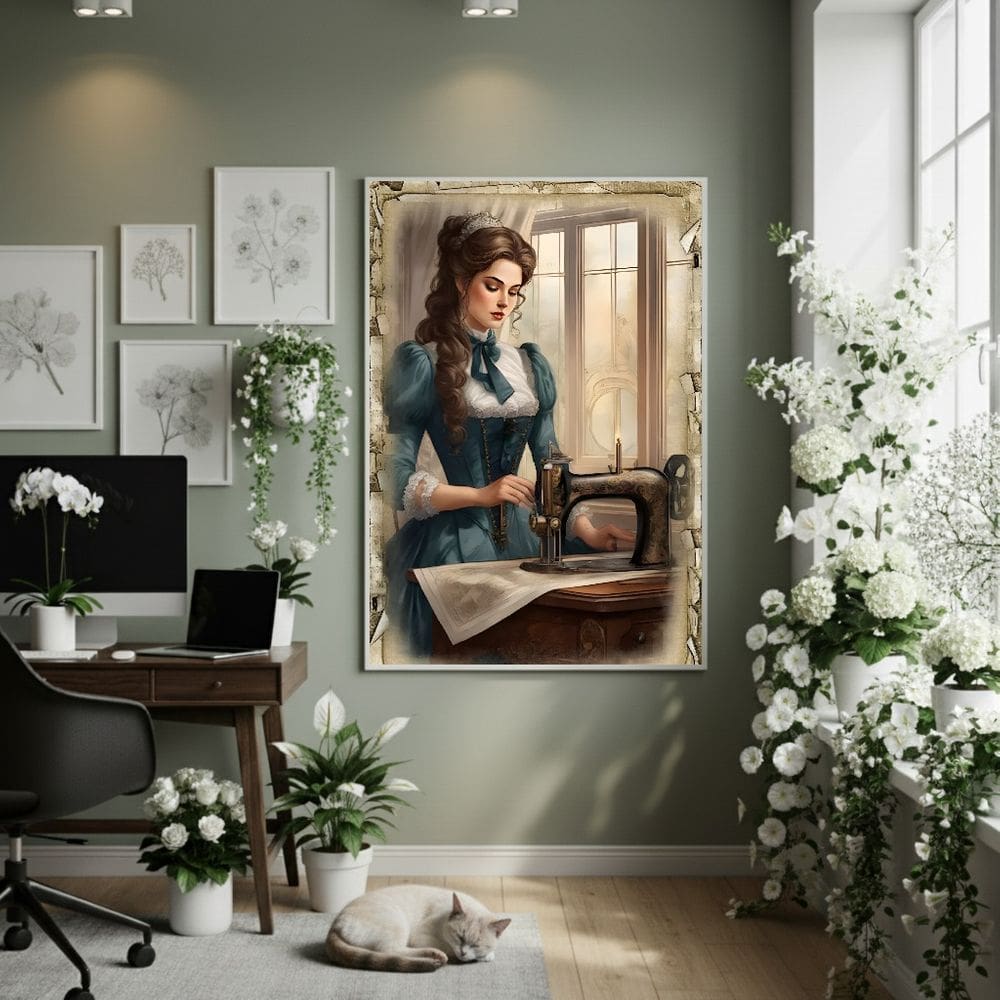 Quadro Decor Costureira Antiga 70x50cm Mold Preta