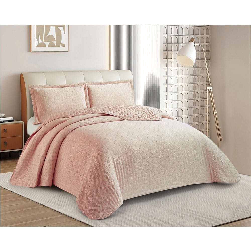 Kit Cobre Leito Colcha Anarruga 3 Peças Casal 240x260cm Rosa Peach Sonhare