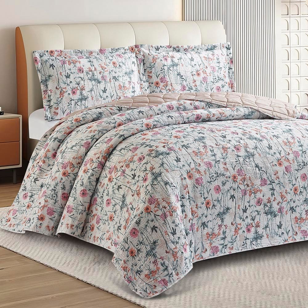 Kit Cobre Leito Colcha Anarruga Estampada 3 Peças Casal Campestre 220x240cm Sonhare