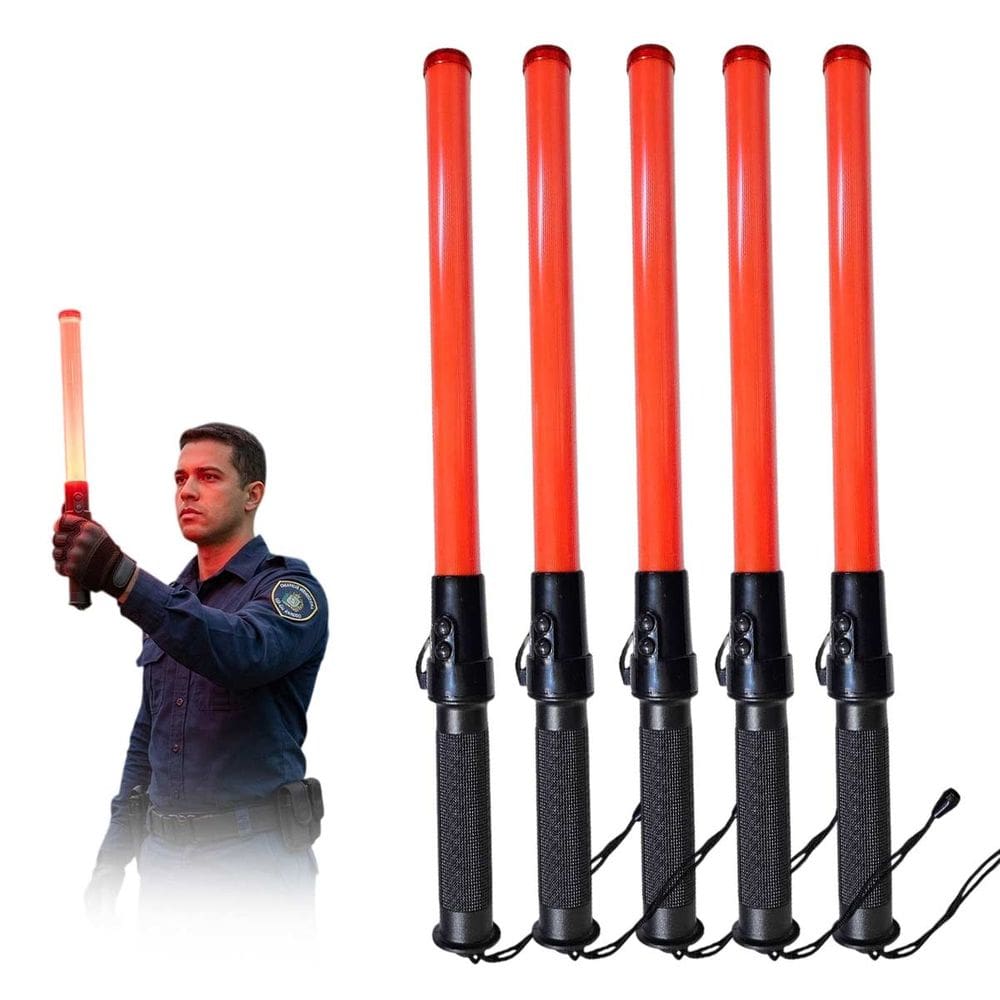 Bastao Sinalizador Viario Kit 5 Uni LED Apito Segurança Transito Estacionamento Guarda Fiscal Obra Emergencia