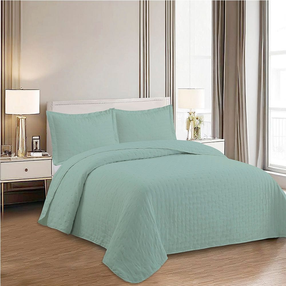 Kit Cobre Leito Colcha Anarruga Nuvem 3 Peças Casal 220x240cm Verde Sonhare