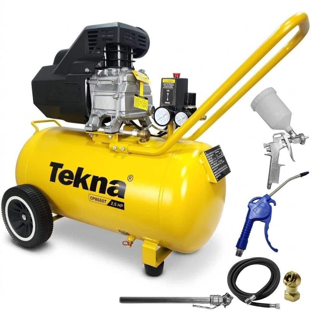 Compressor de Ar 2,5HP 8 Pés 43 Litros Lubrificado com Kit Multiuso 6 Peças TEKNA