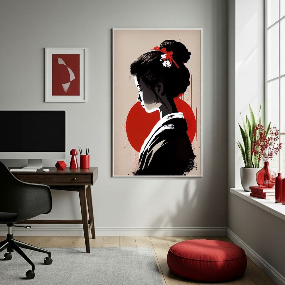 Quadro Decor Mulher Japonesa 70x50cm Mold Branca