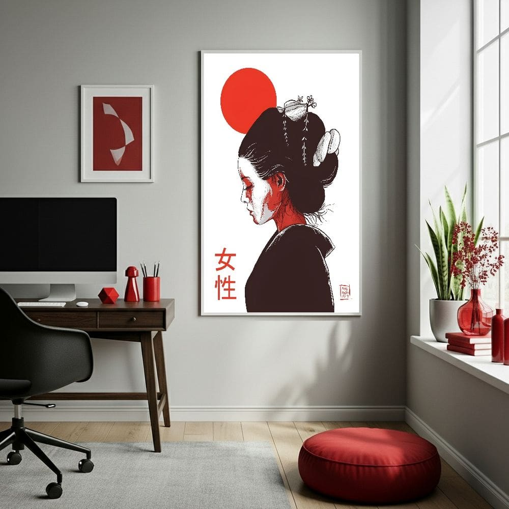 Quadro Decor Mulher Maiko 70x50cm Mold Branca