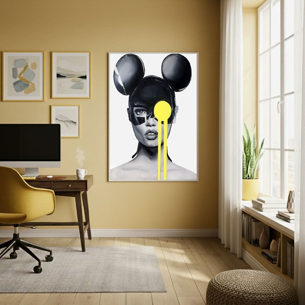 Quadro Decor Lágrima Neon Amarela 70x50cm Mold Branca