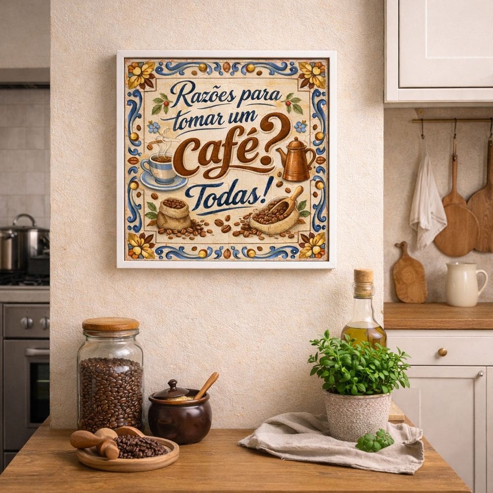 Quadro Razões Para Tomar Um Café 33x33cm Mold Preta