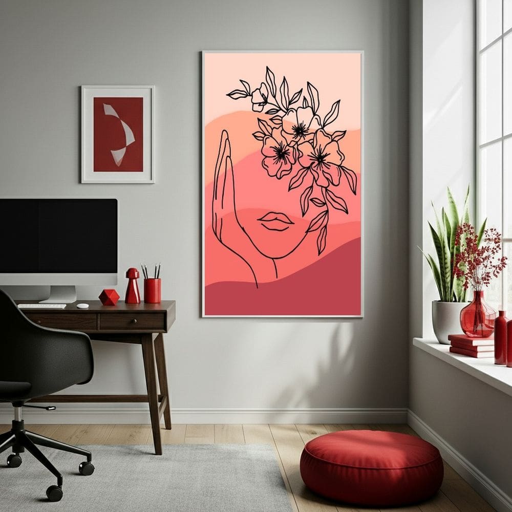 Quadro Decor Mulher De Flores 70x50cm Mold Preta