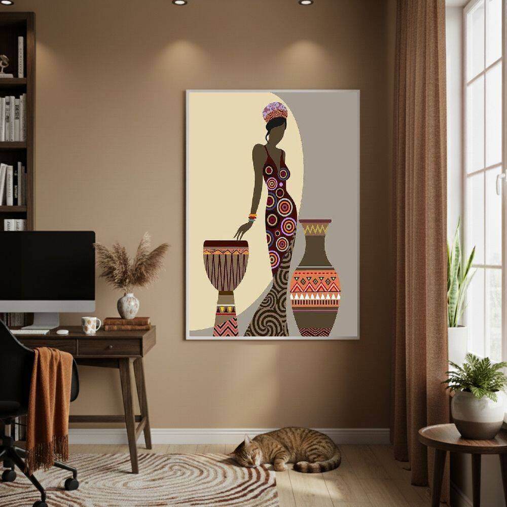 Quadro Decorativo Africana Estilizada 70x50cm Mold Branca