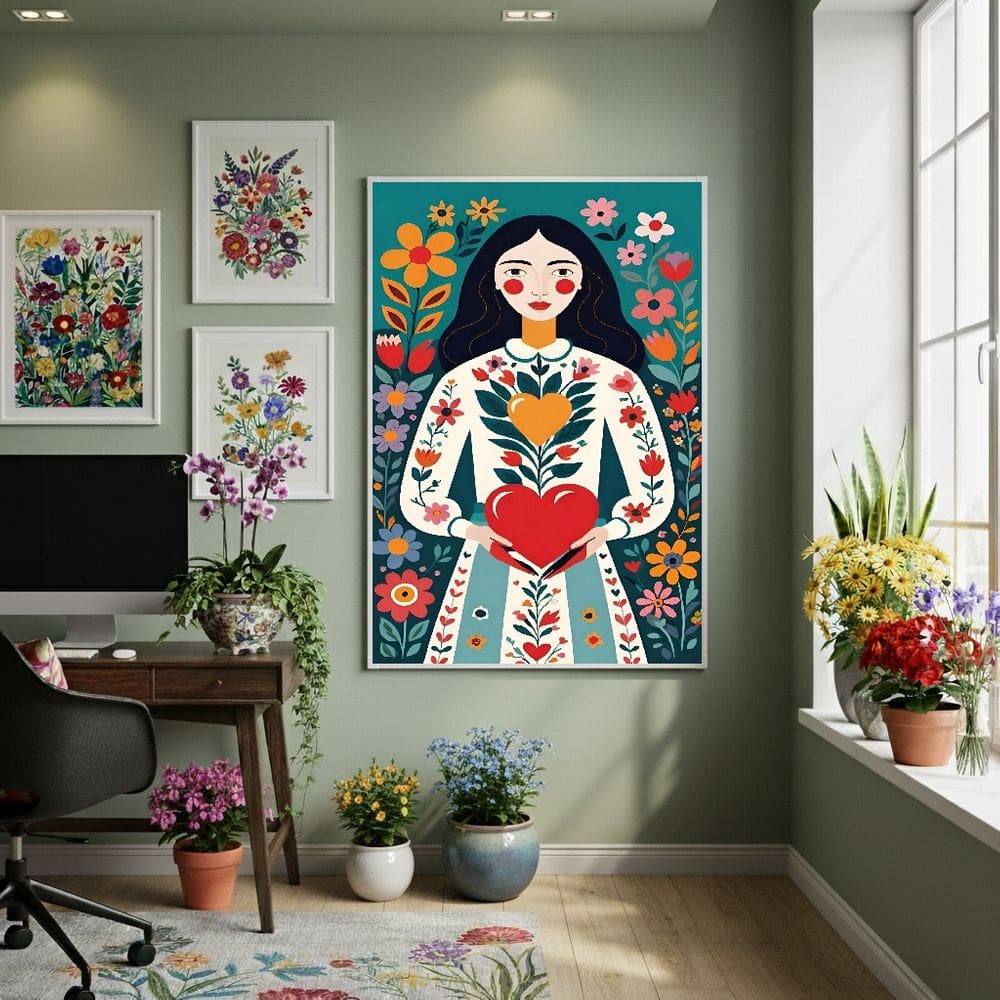 Quadro Decorativo Coração Alado 70x50cm Mold Branca